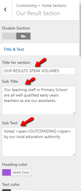 set Our Result section