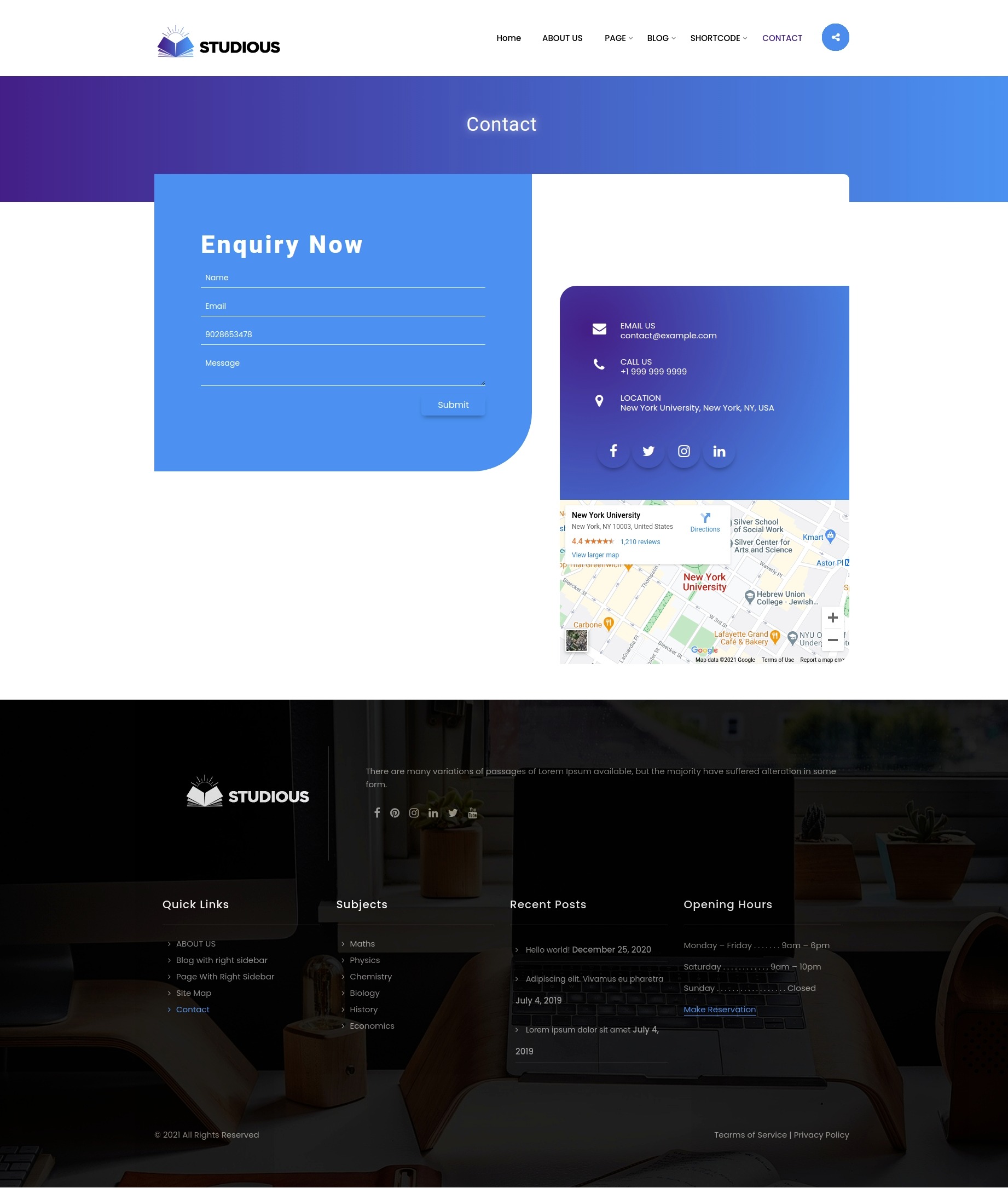 select Contact Page template