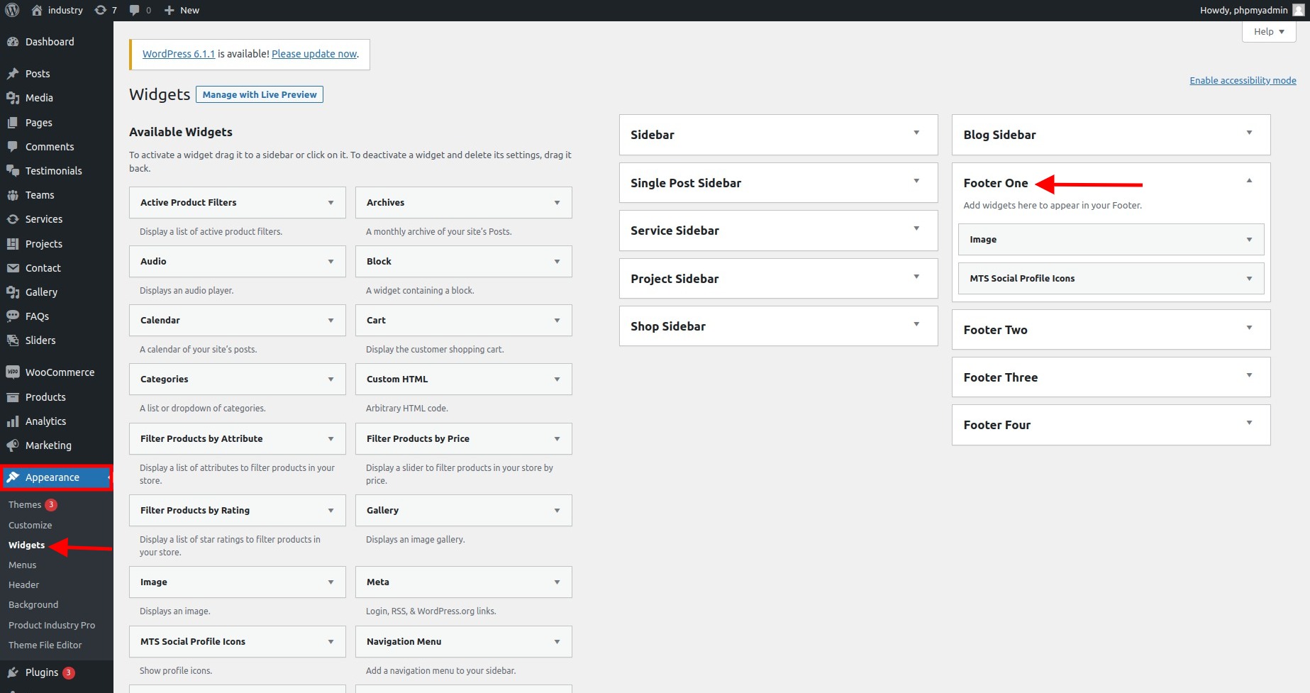 set Footer section