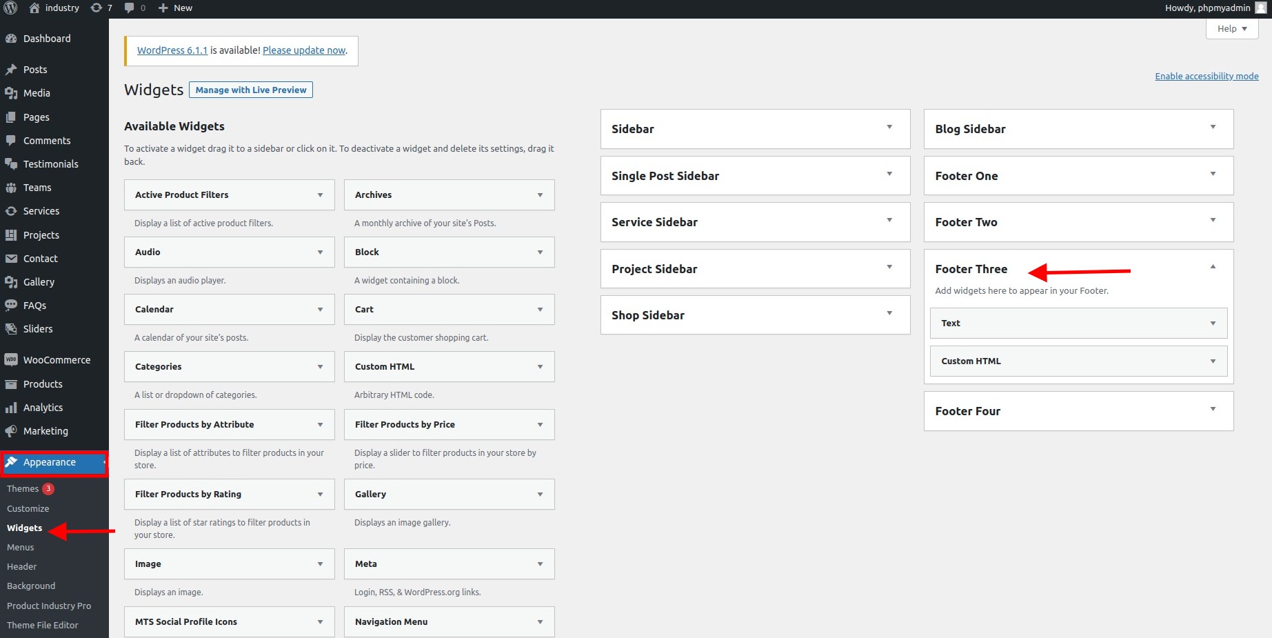 set Footer section