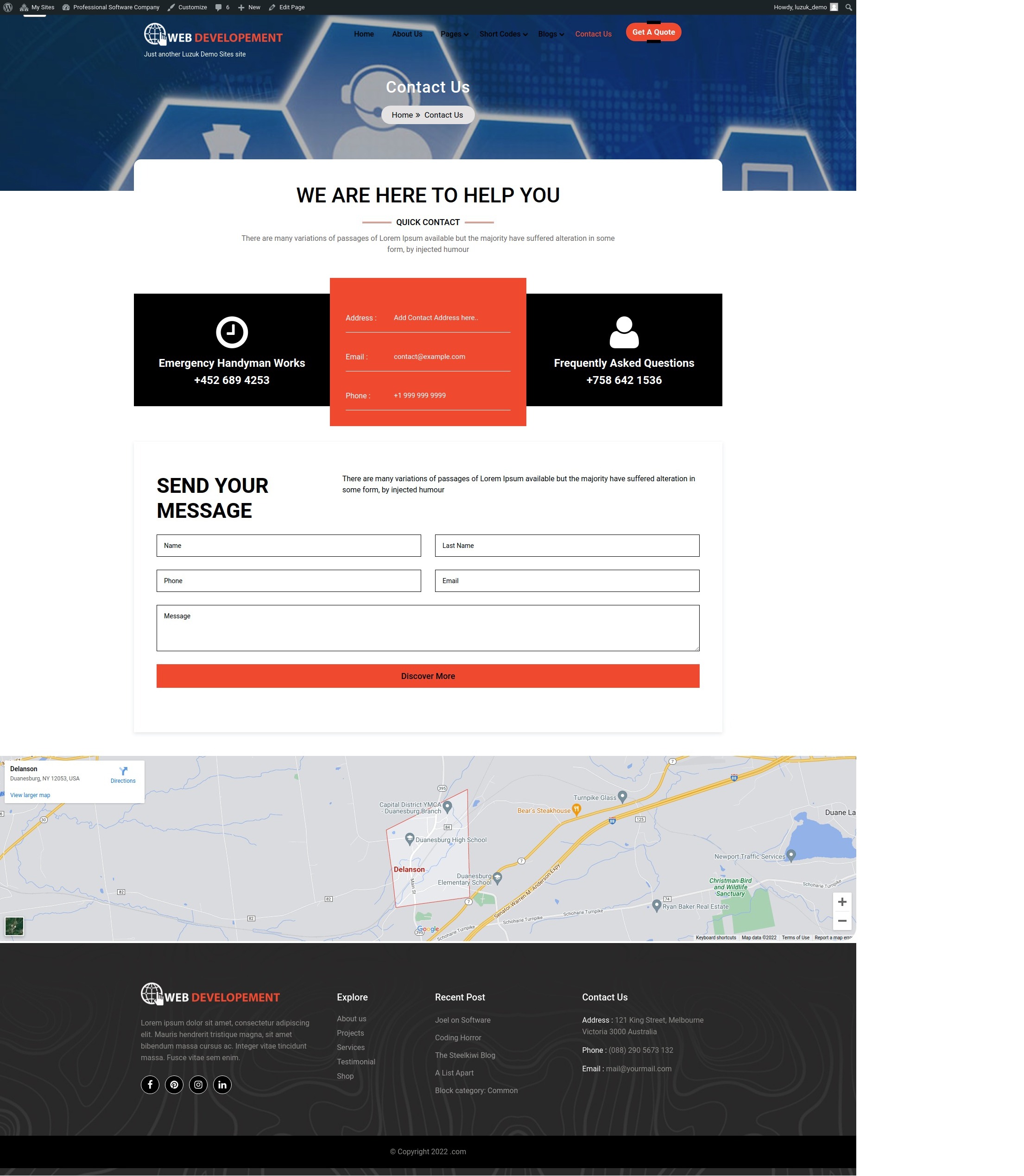 select Contact Page template