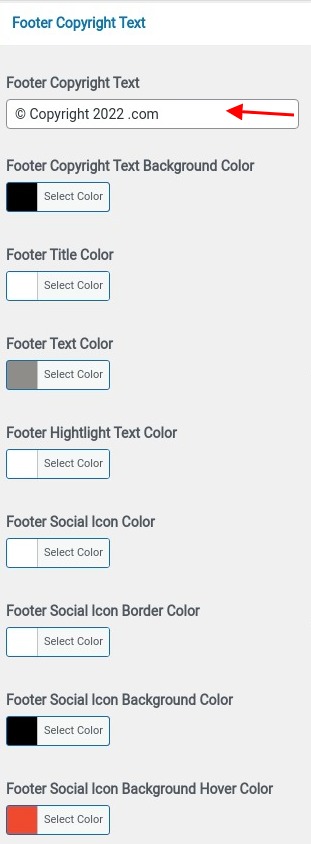 set Footer section