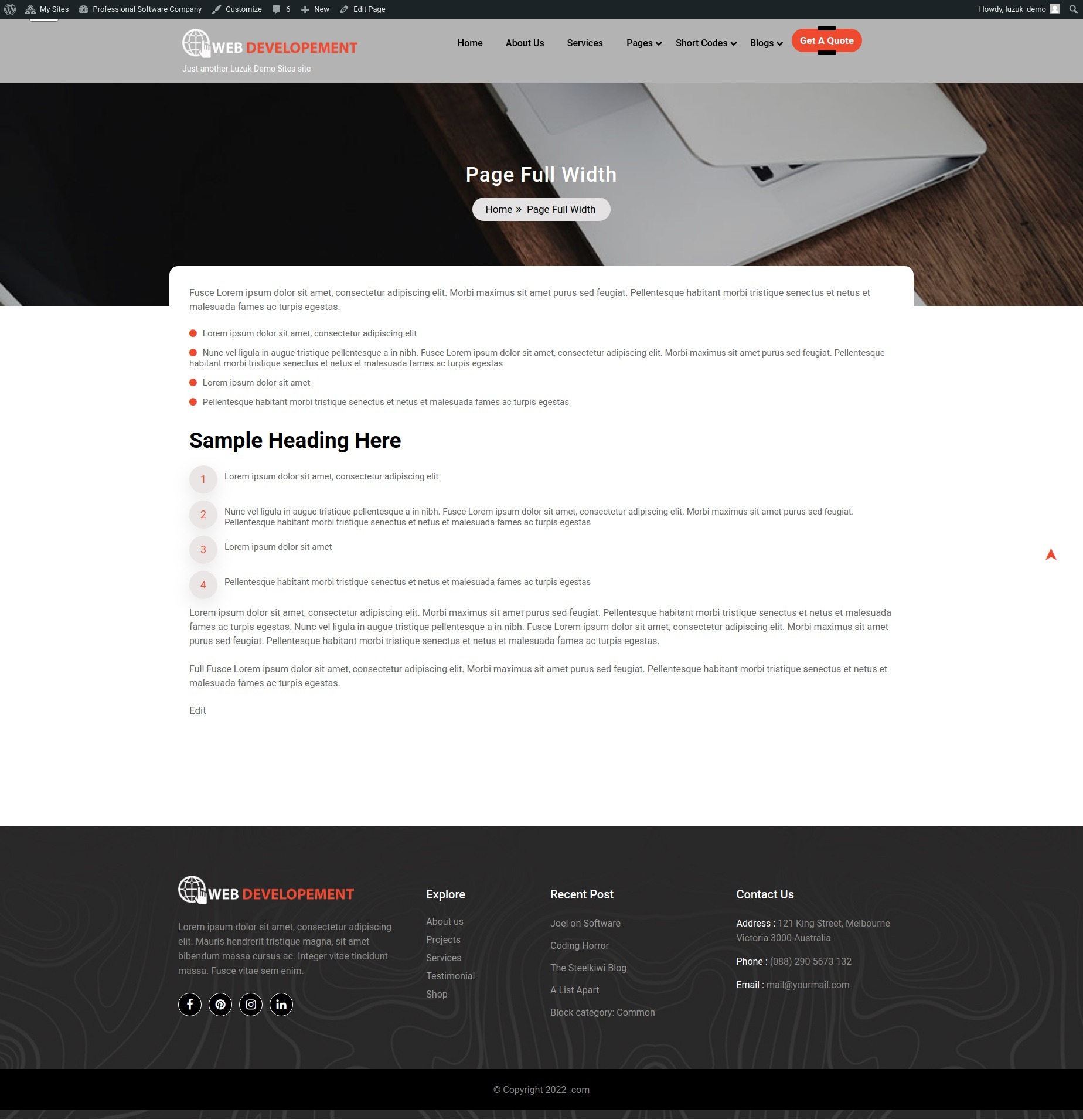 select Full Width Page template