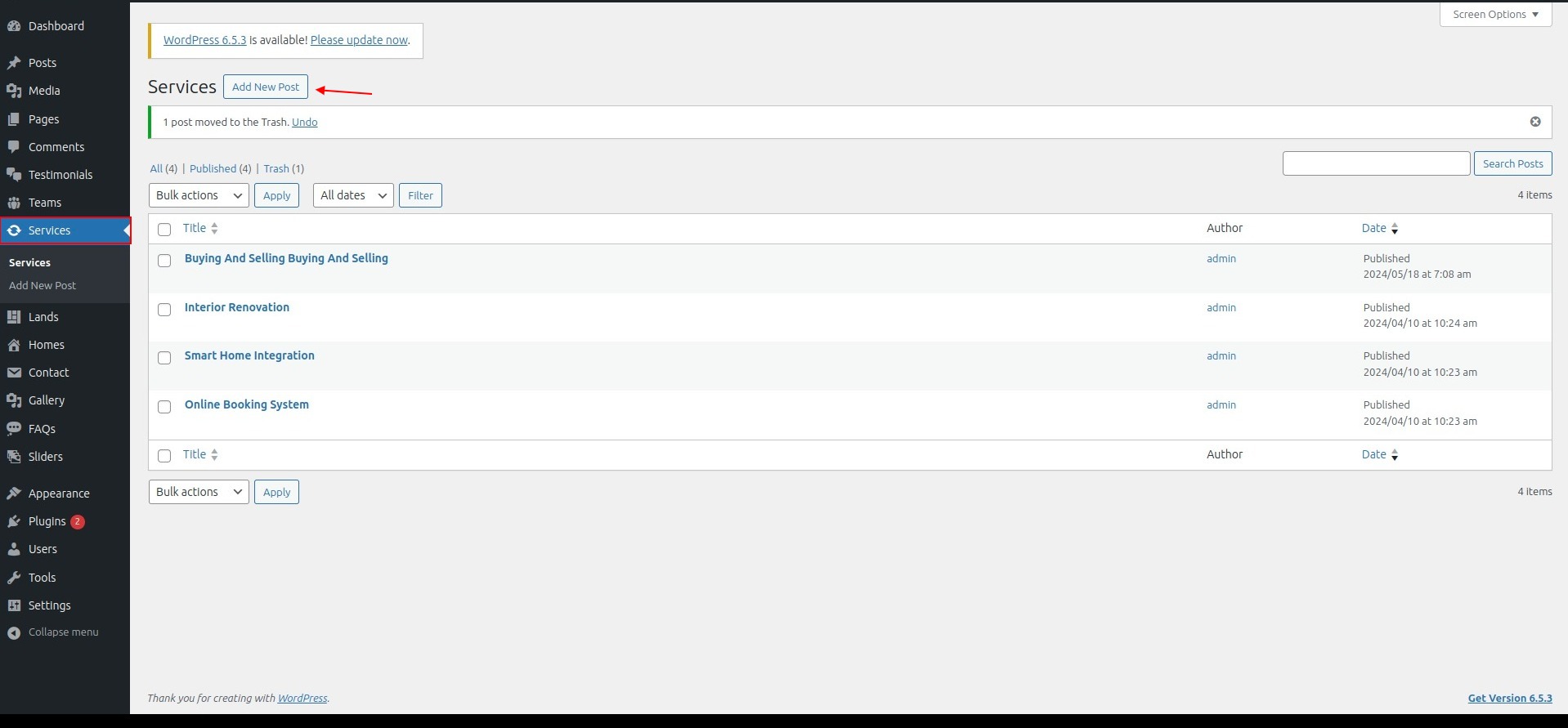 set Featured Page section