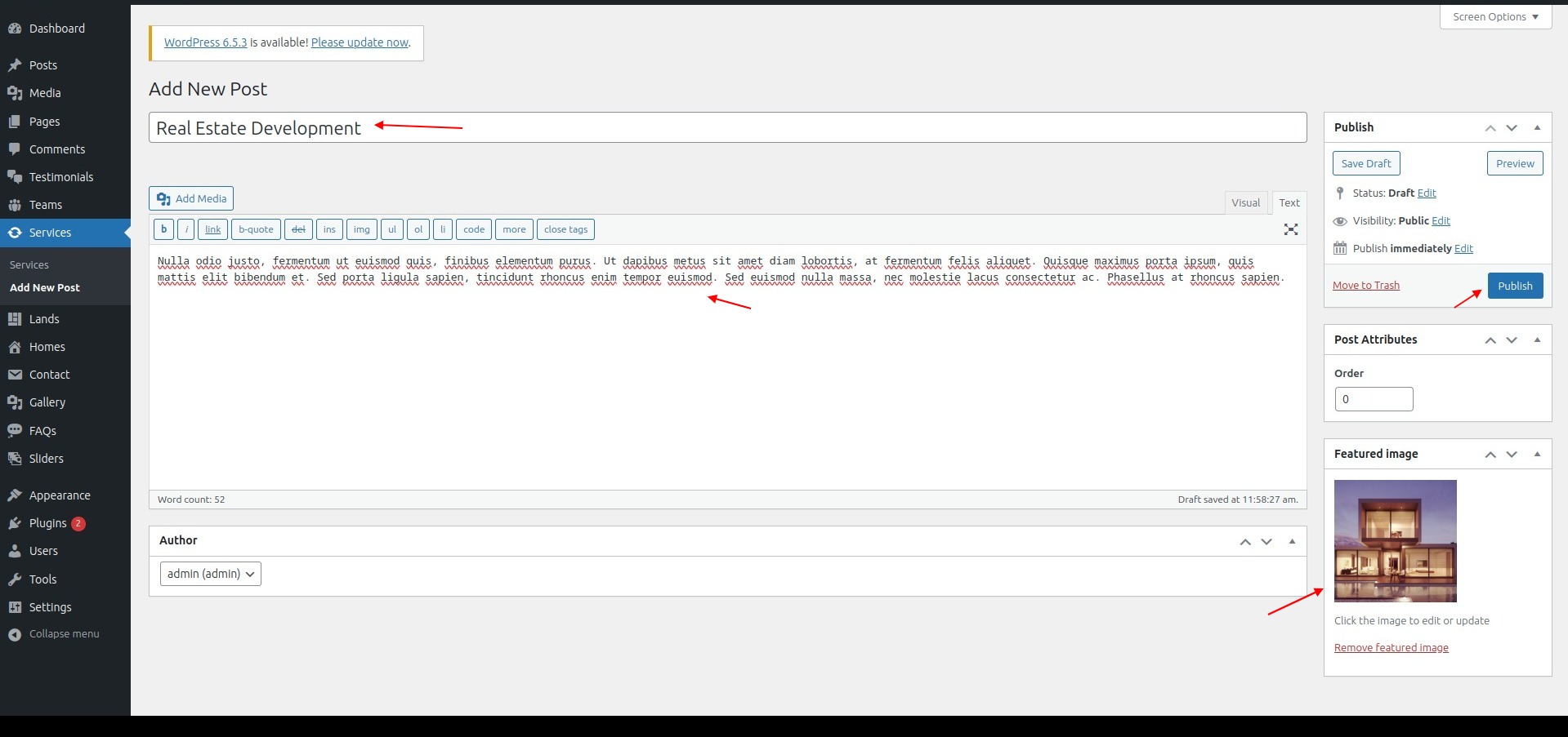 set Featured Page section