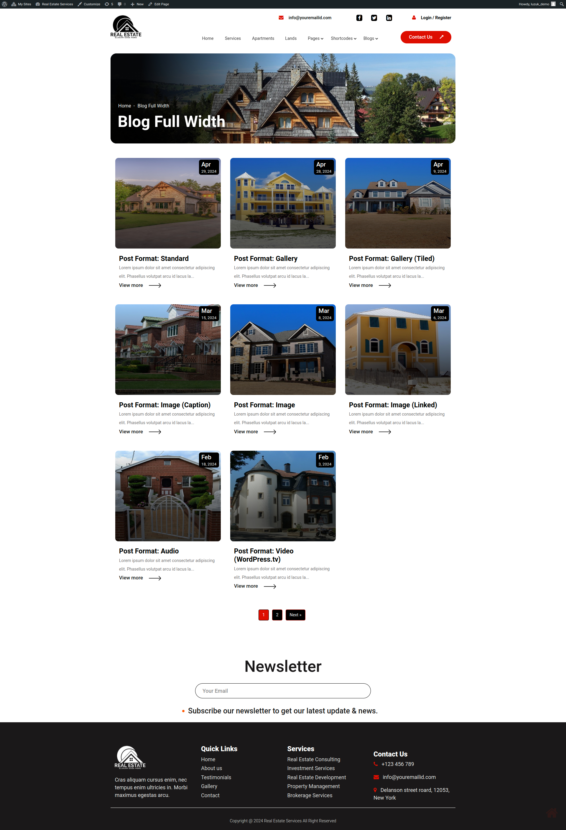 select Blog Full Width template