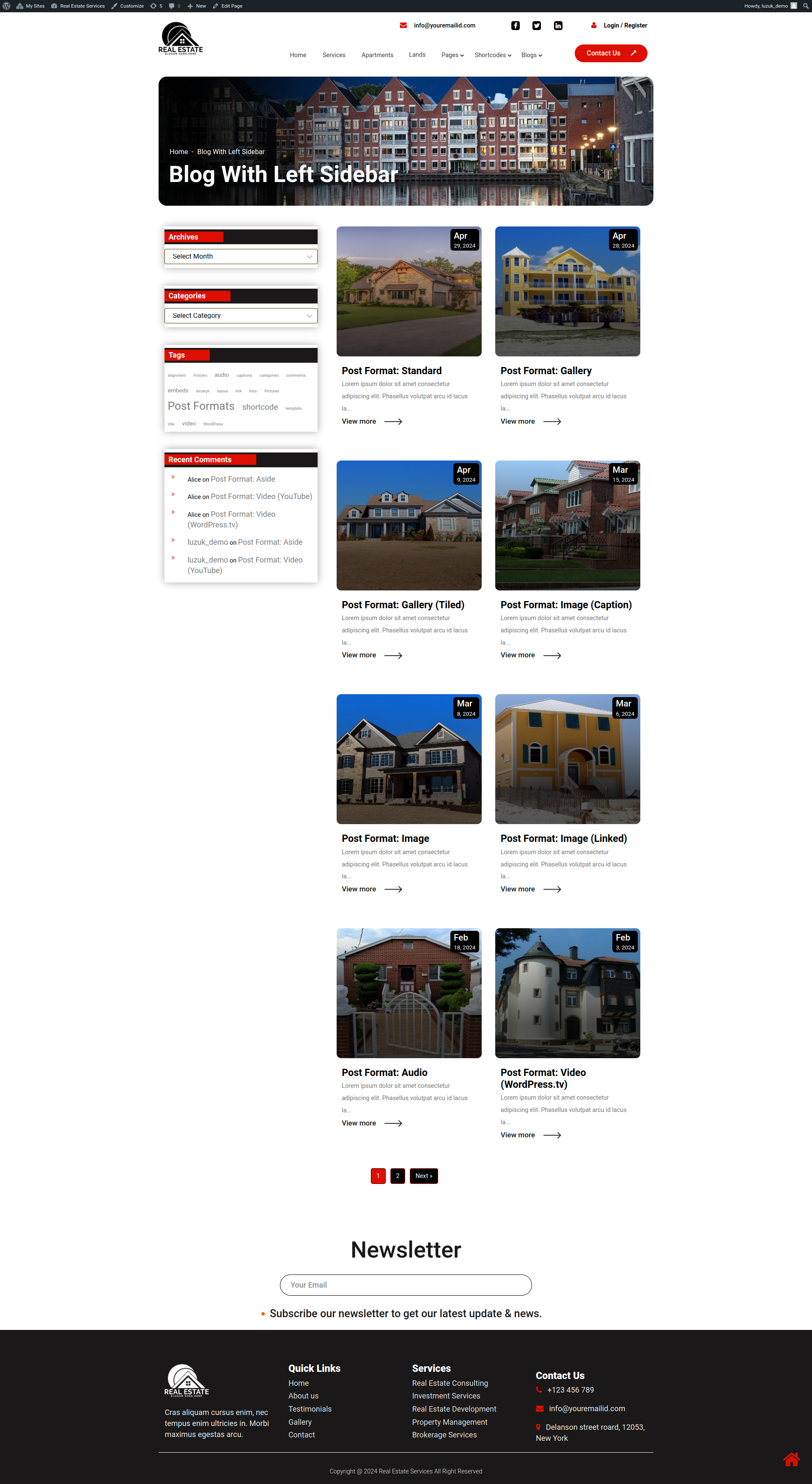 select Blog With Left Sidebar template