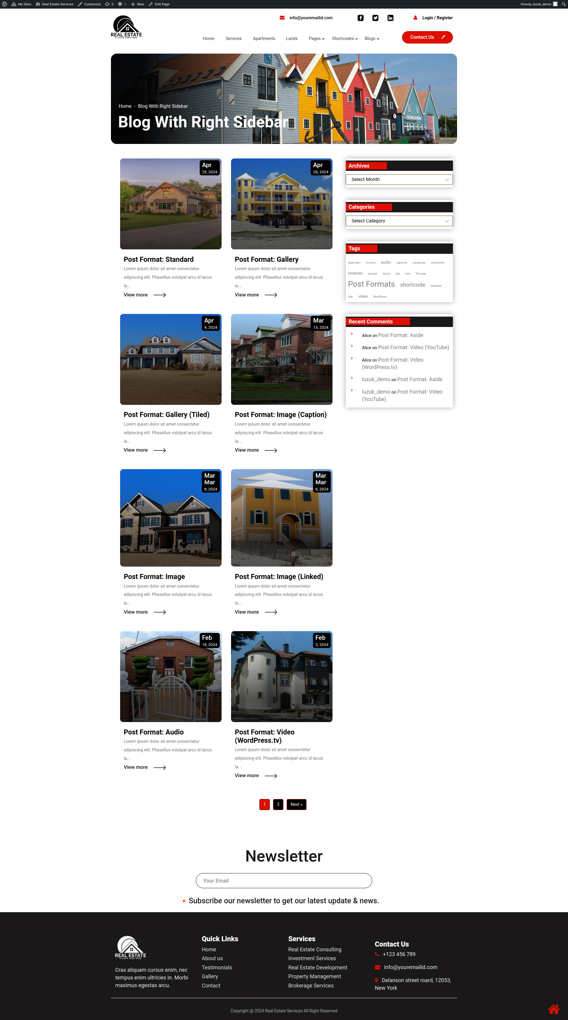 select Blog With Right Sidebar template