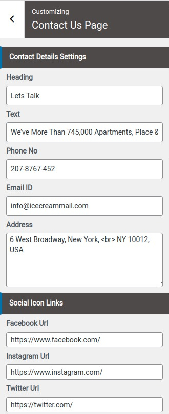select Contact Page template