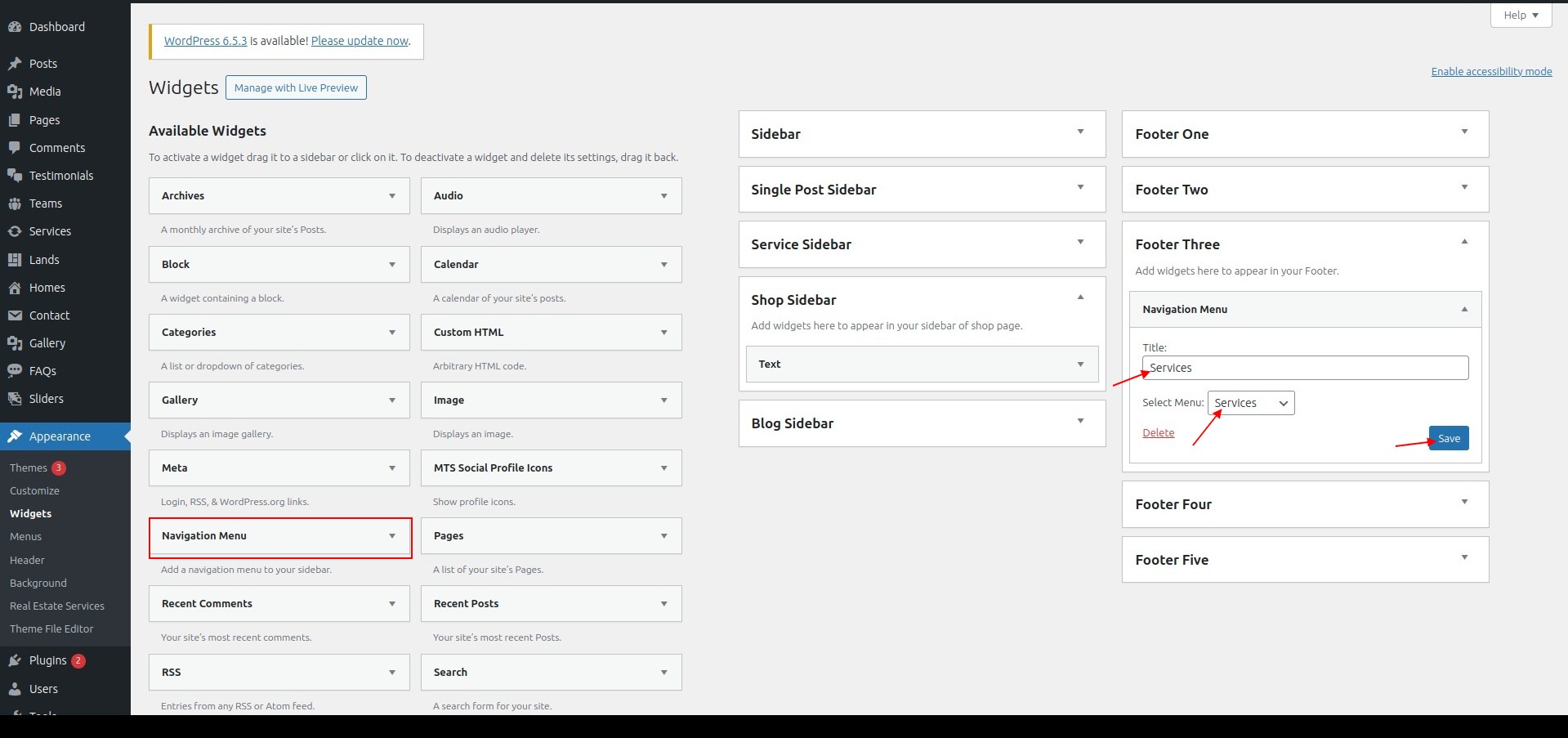 set Footer section