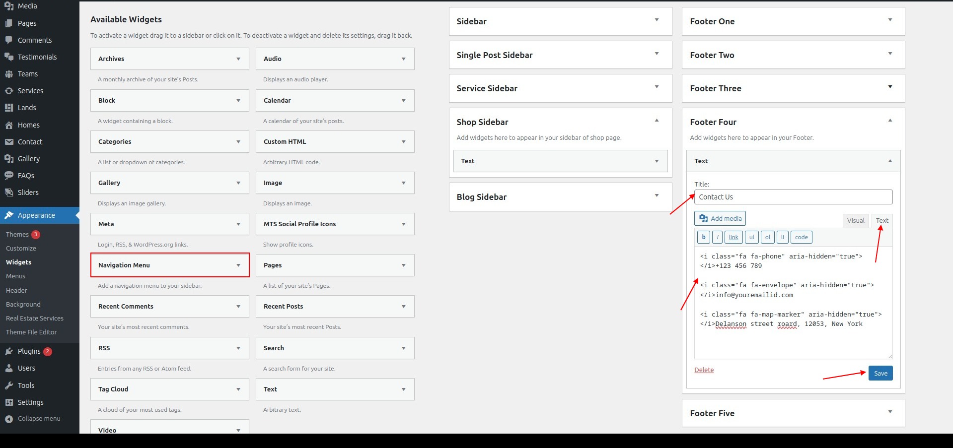 set Footer section