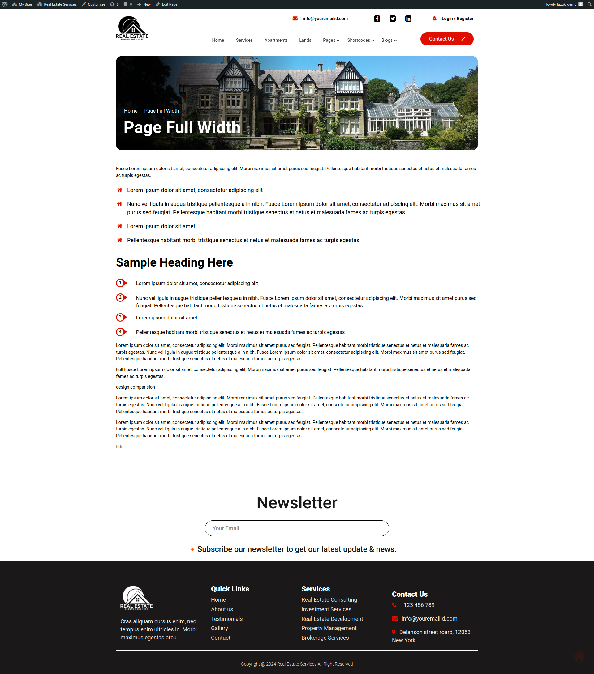 select Full Width Page template