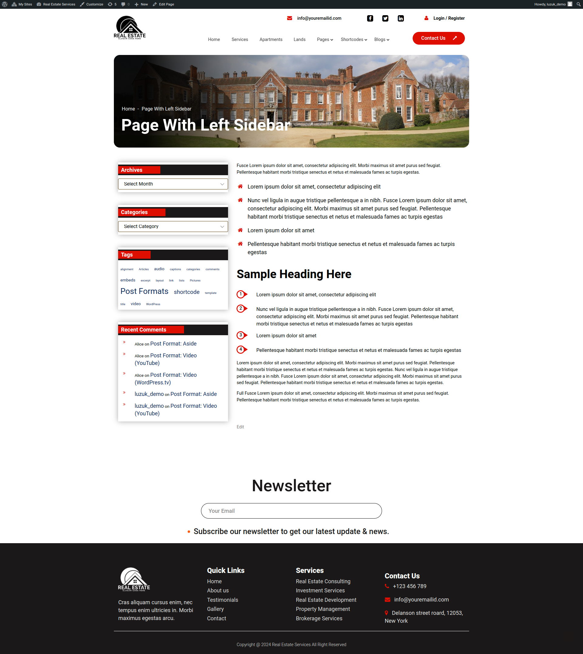 select Page With Left Sidebar template