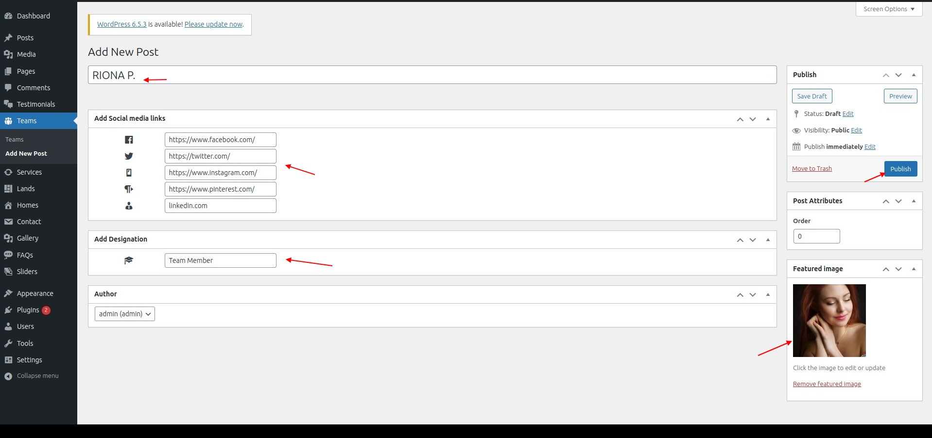 set Featured Page section