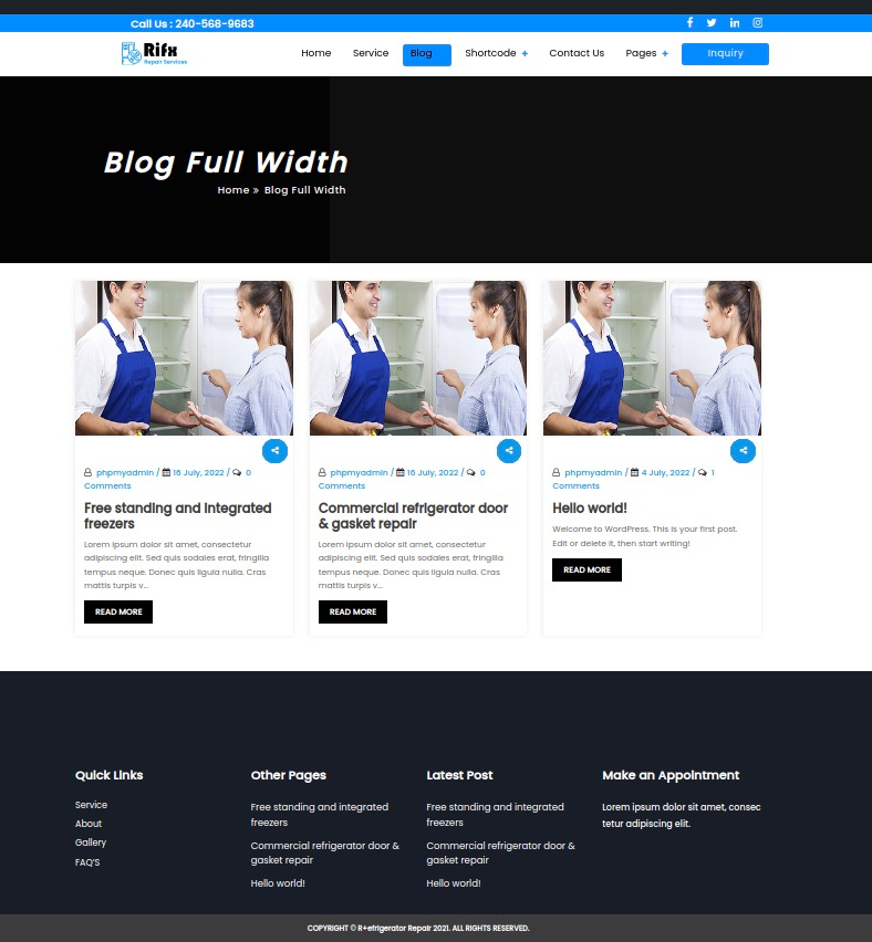 select Blog Full Width template