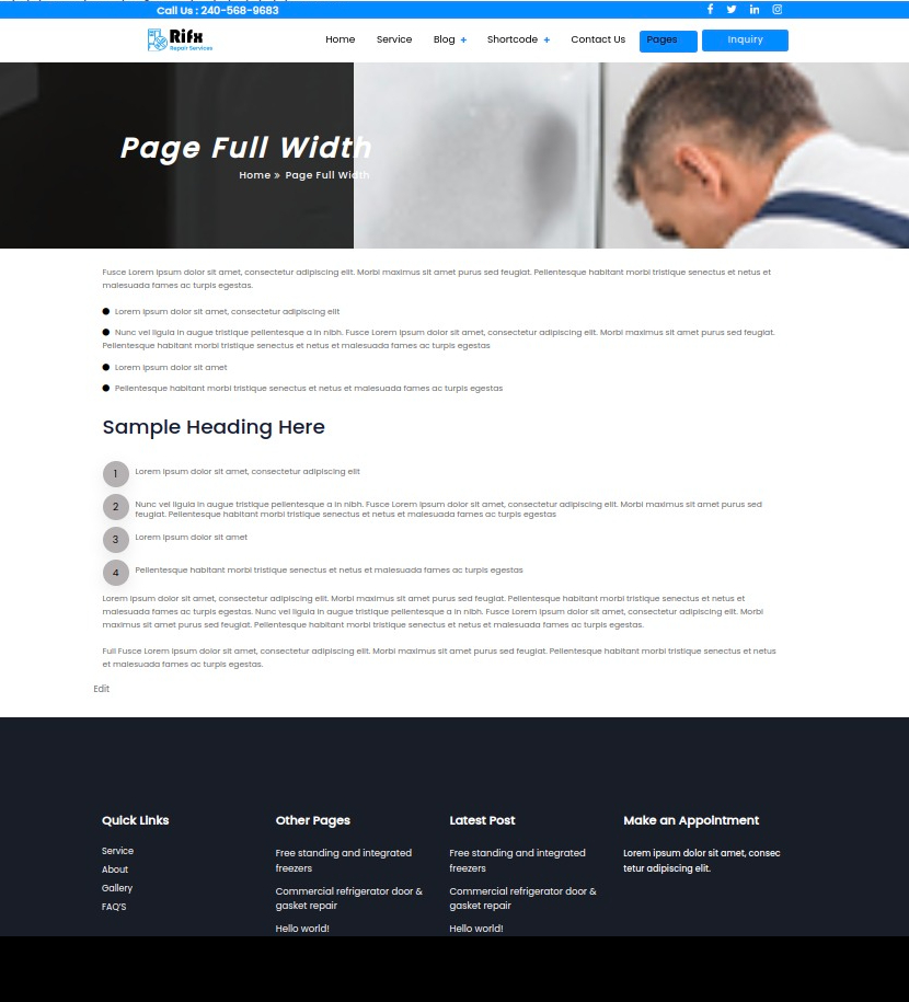 select Full Width Page template