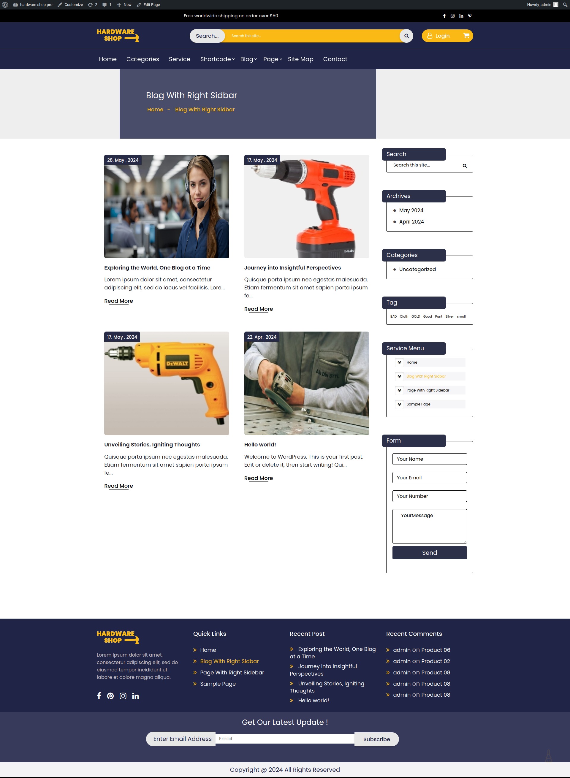 select Blog With Right Sidebar template
