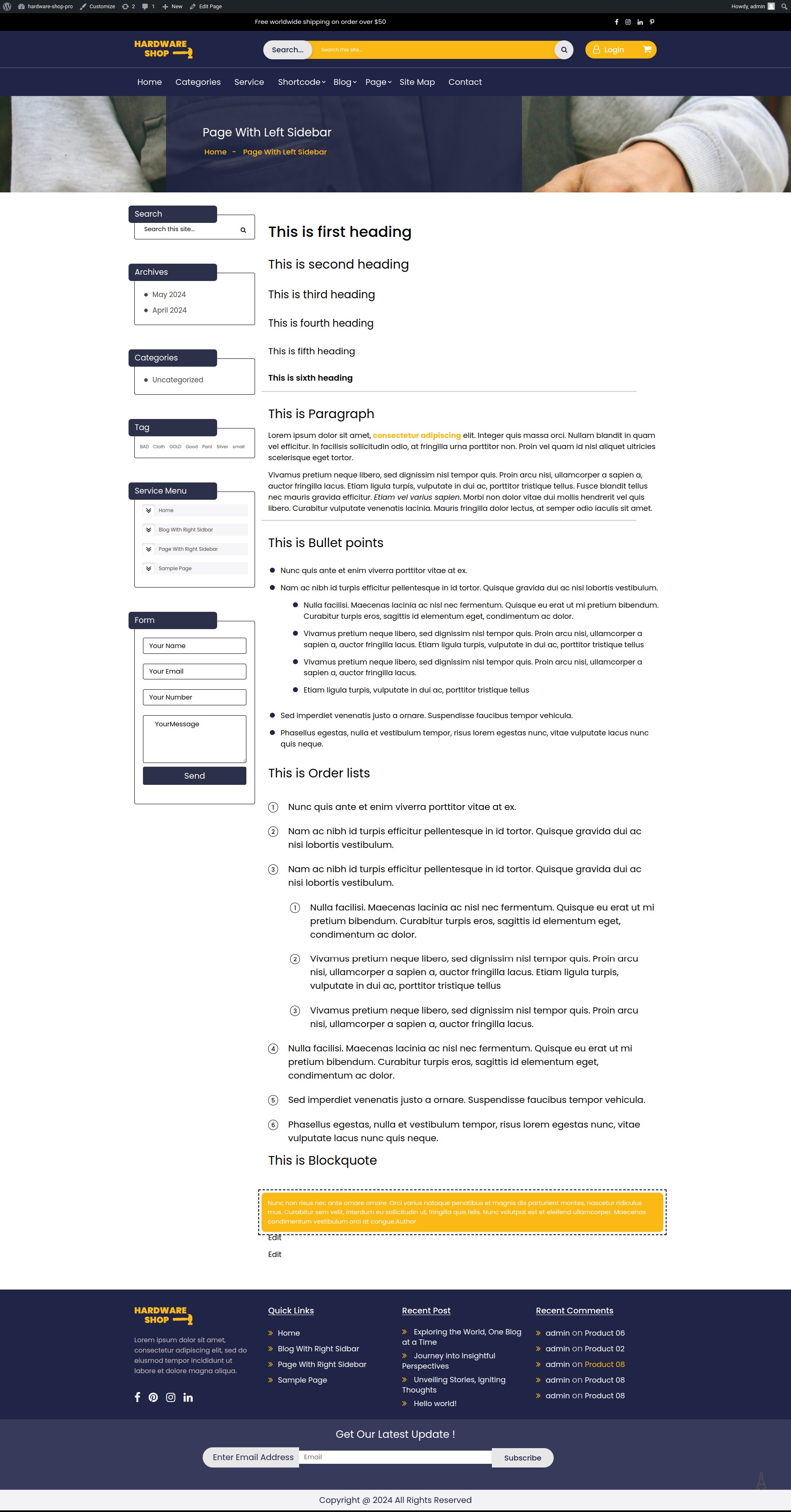 select Page With Left Sidebar template