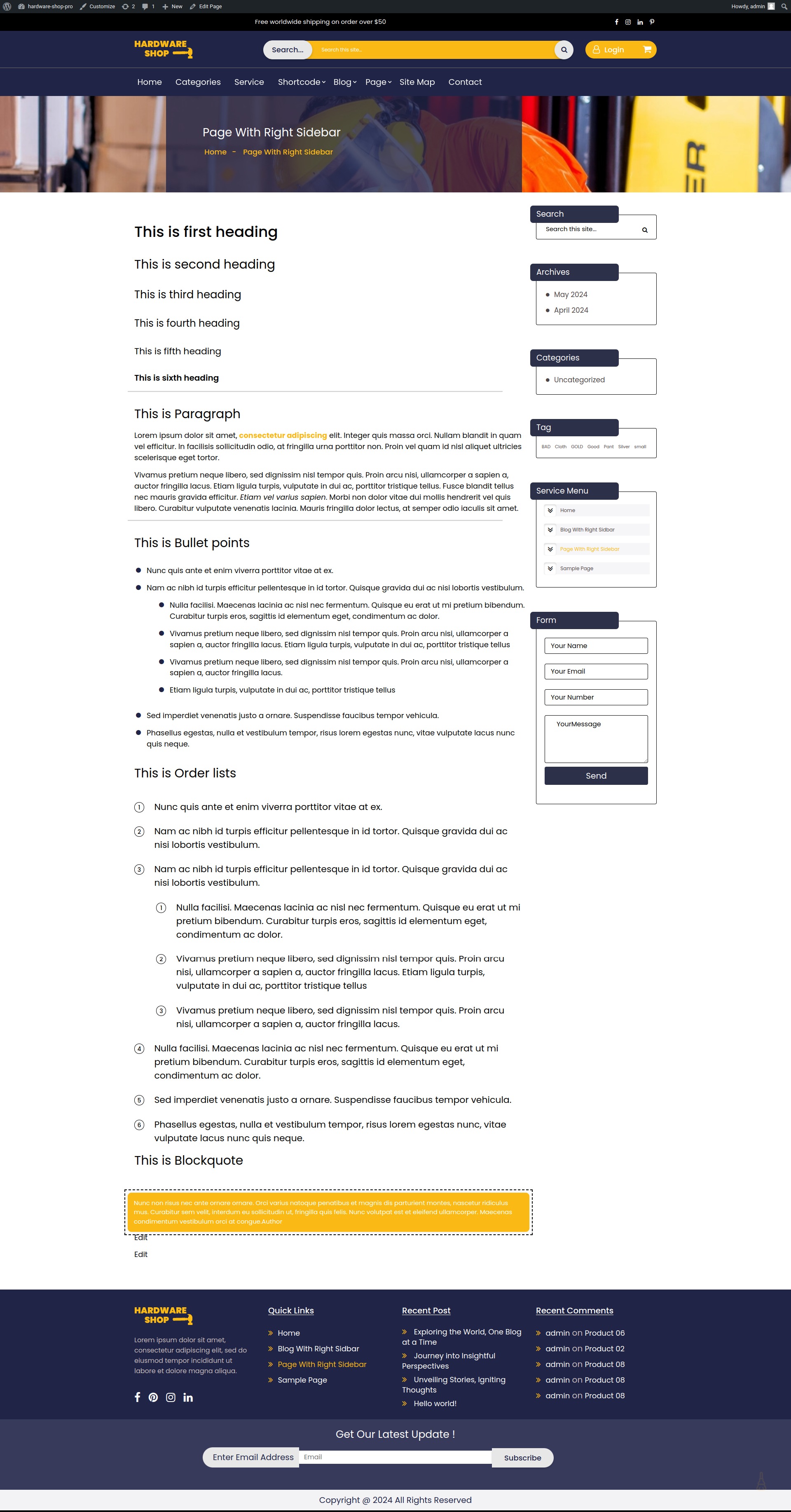 select Page With Right Sidebar template