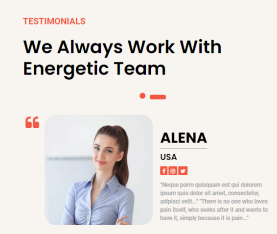 Testimonial Page section