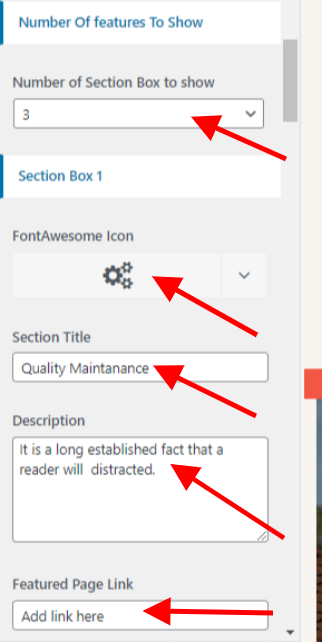 set Featured Page section