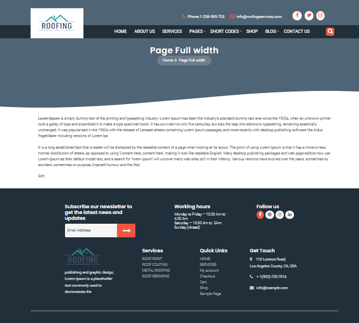 select Full Width Page template