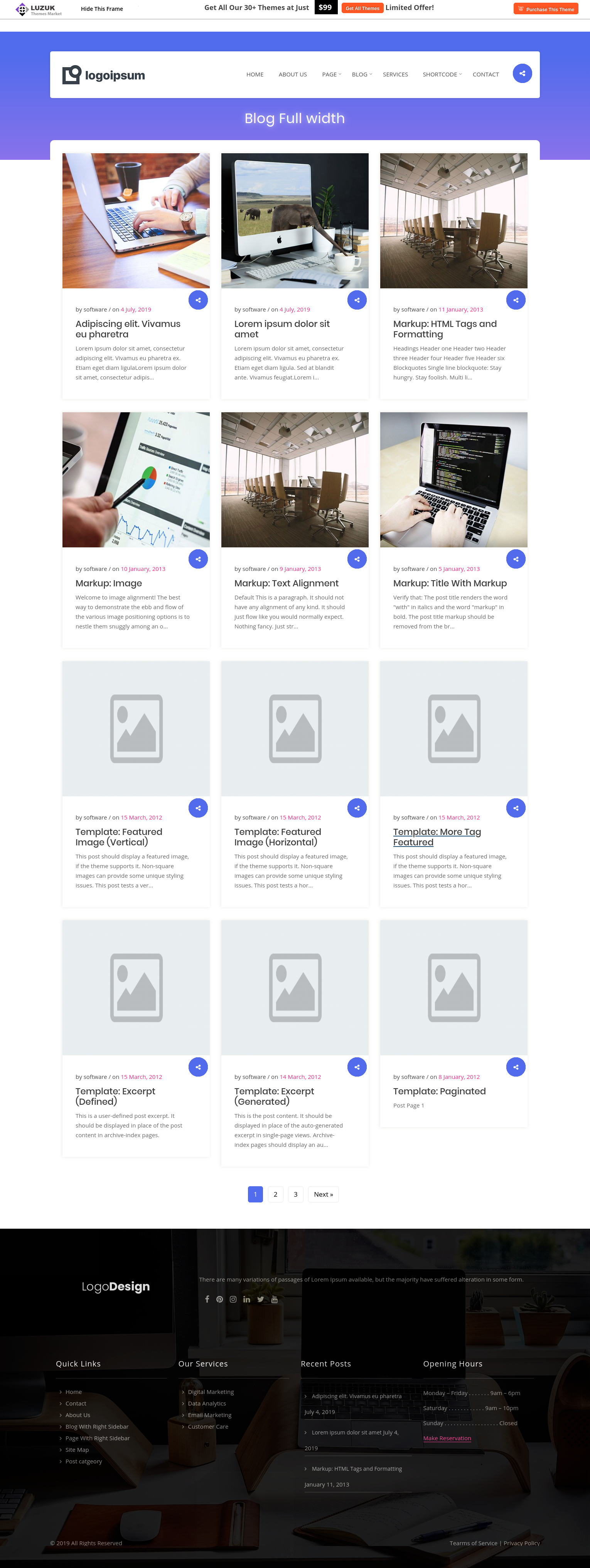 select Blog Full Width template