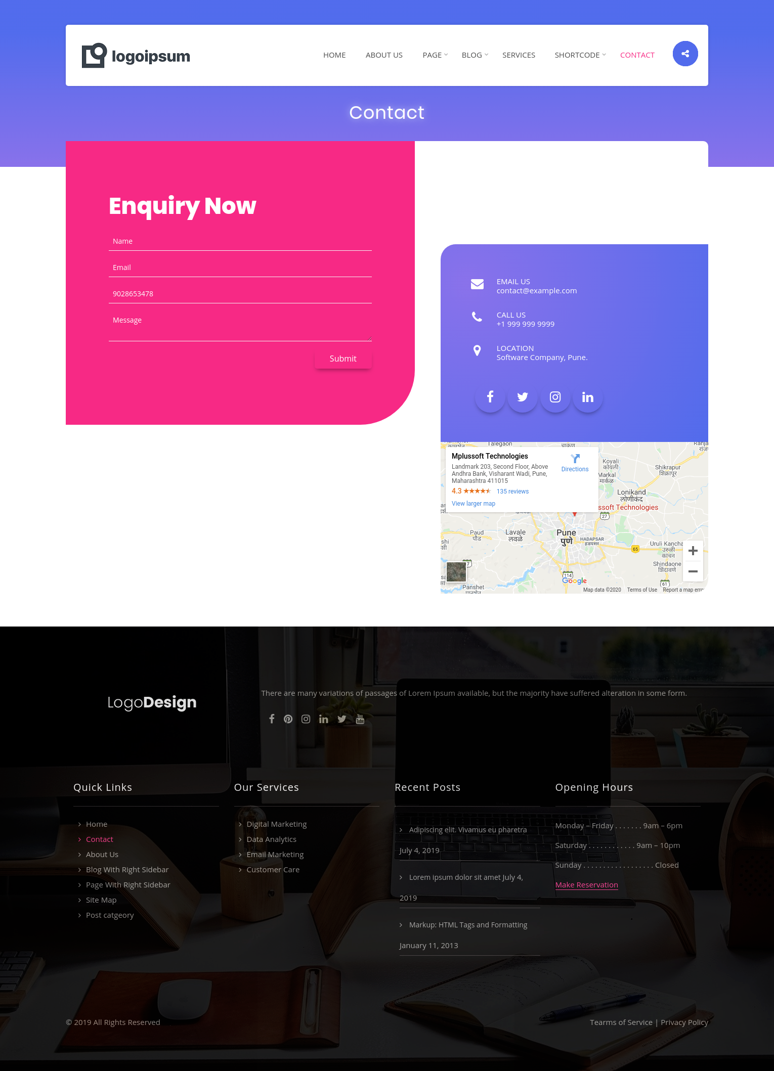 select Contact Page template