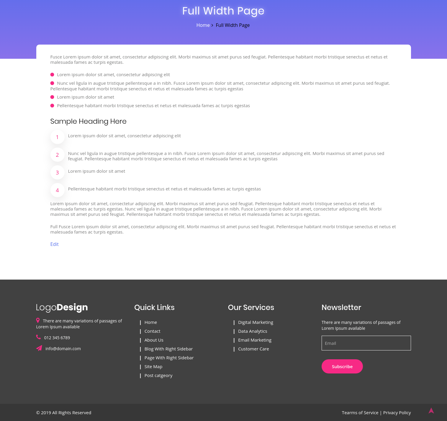 select Full Width Page template