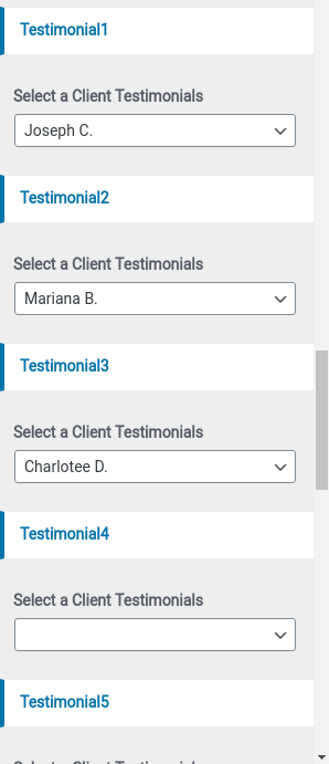 set testimonials Section