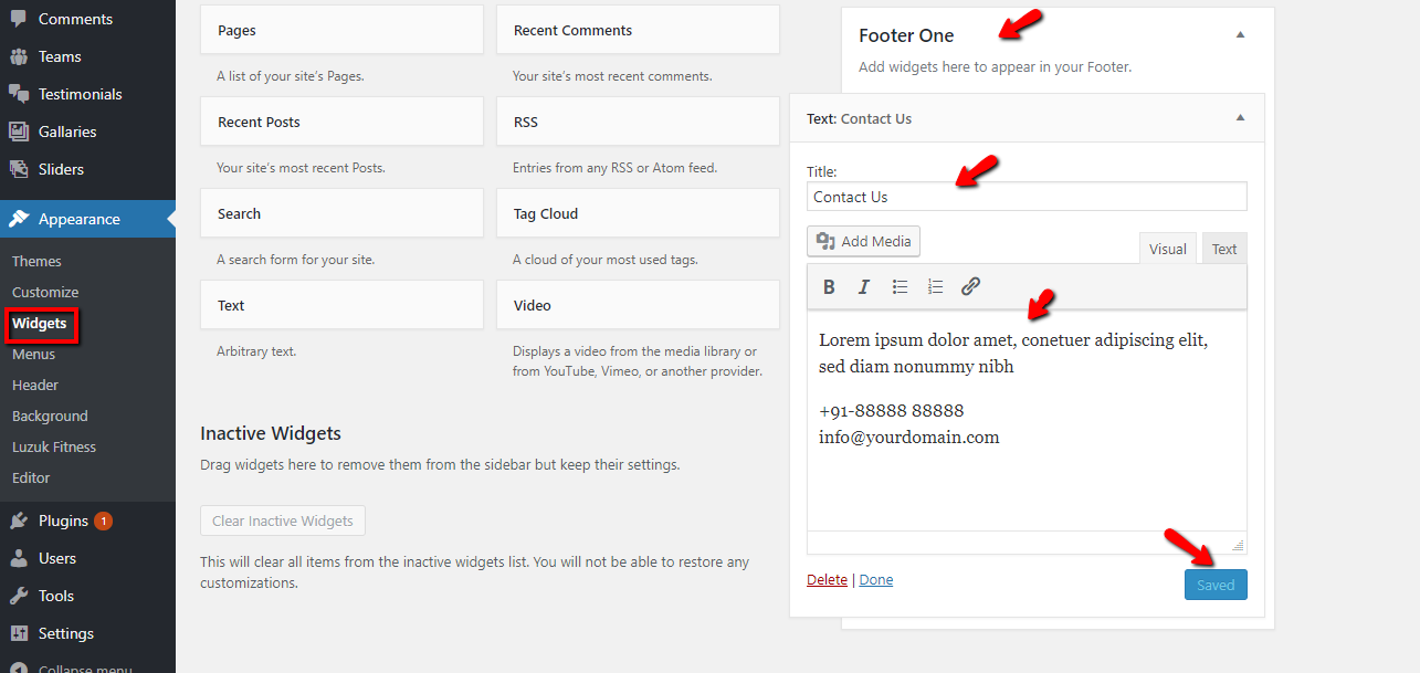 set Footer section