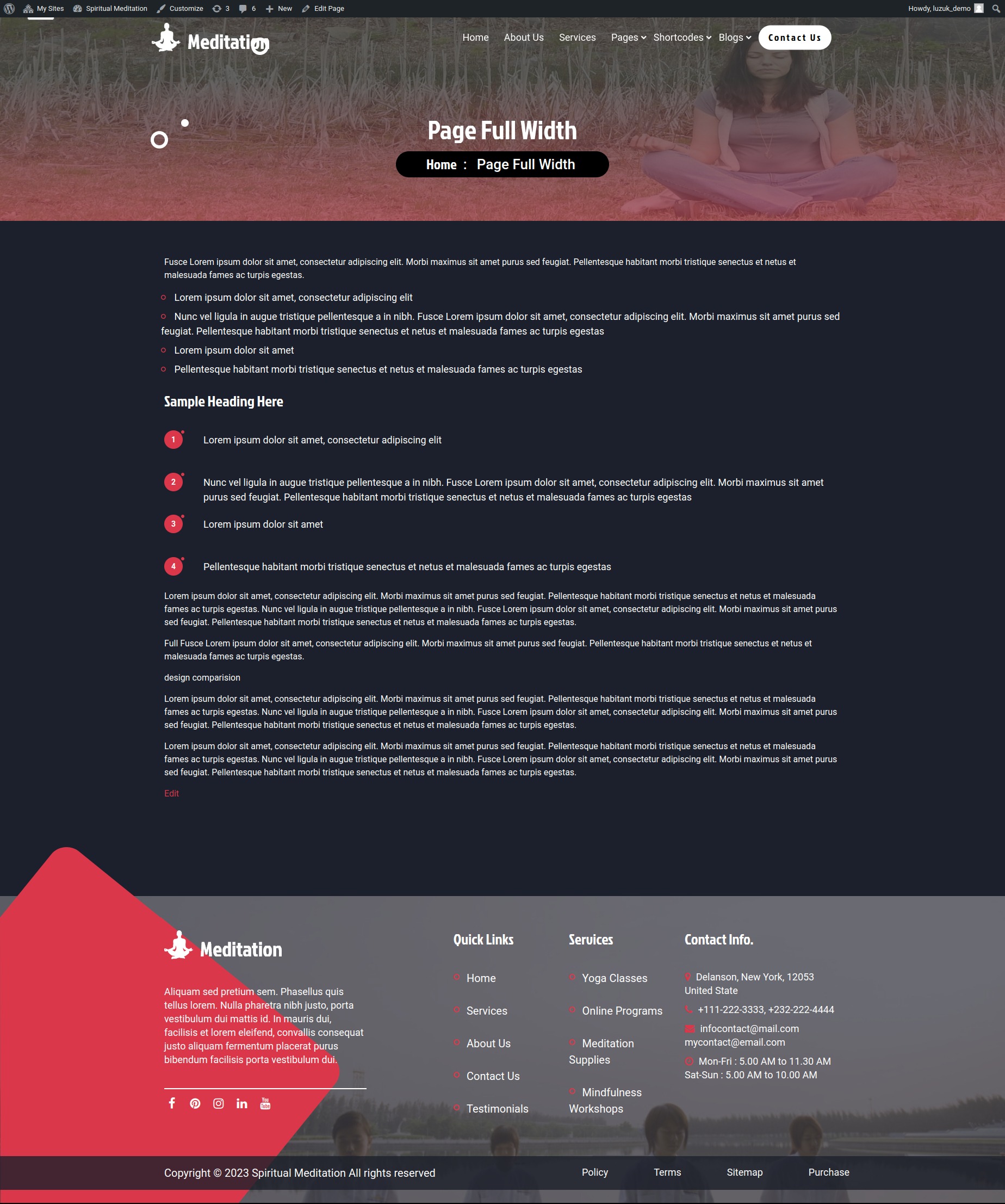 select Full Width Page template