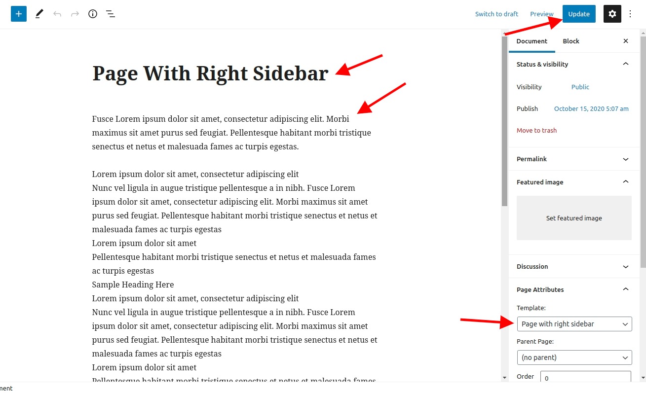 select Page With Right Sidebar template