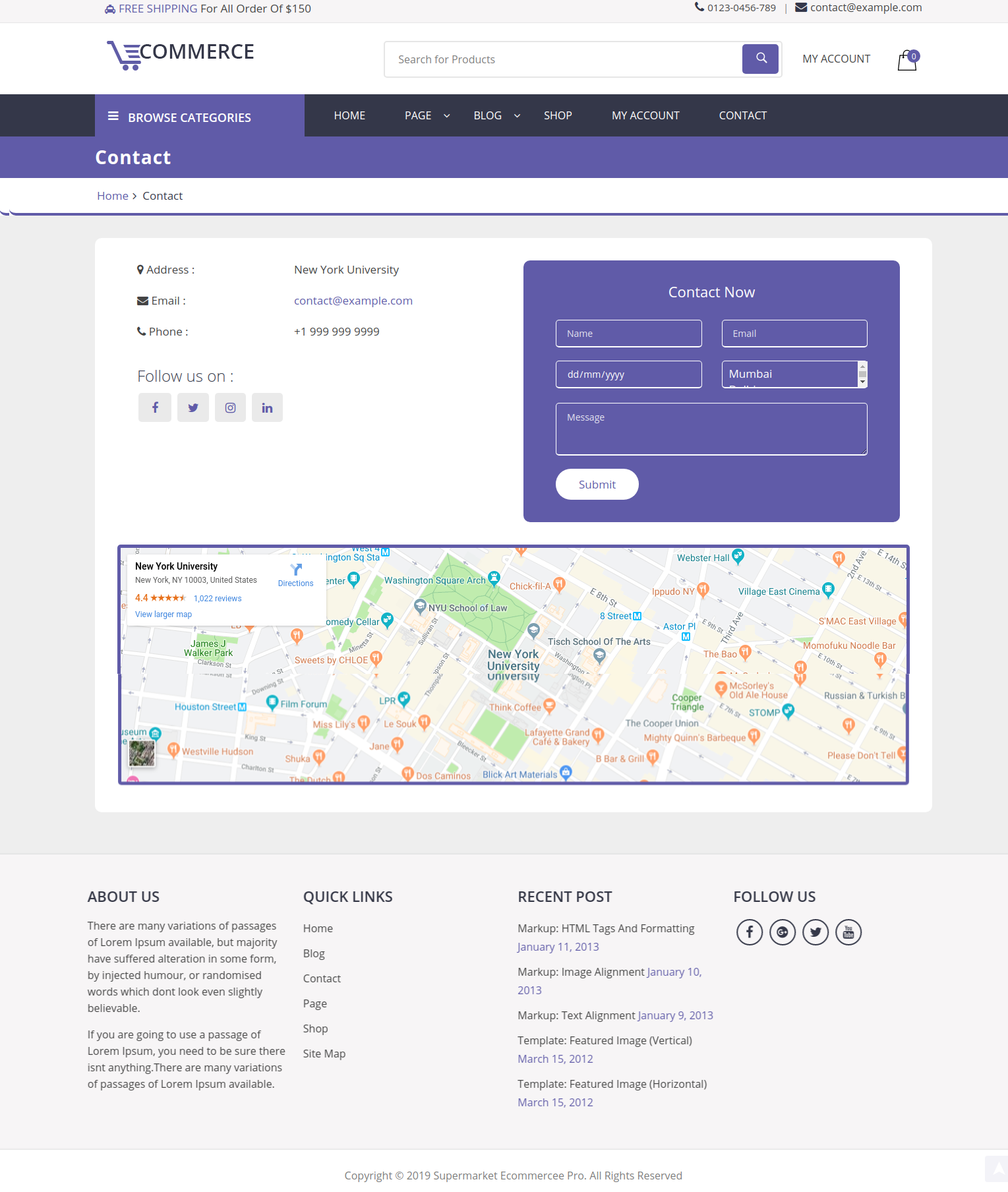 select Contact Page template