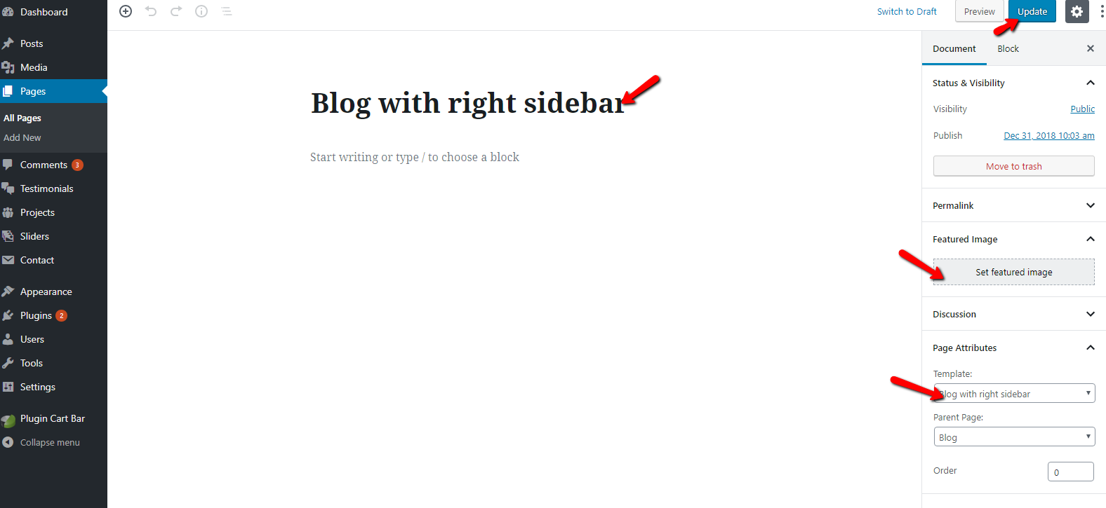 select Blog With Right Sidebar template