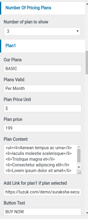 set pricing section