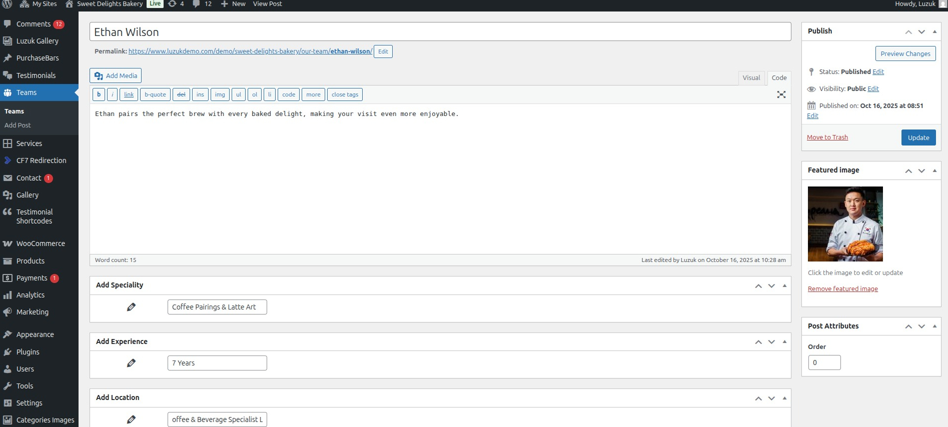 set Featured Page section