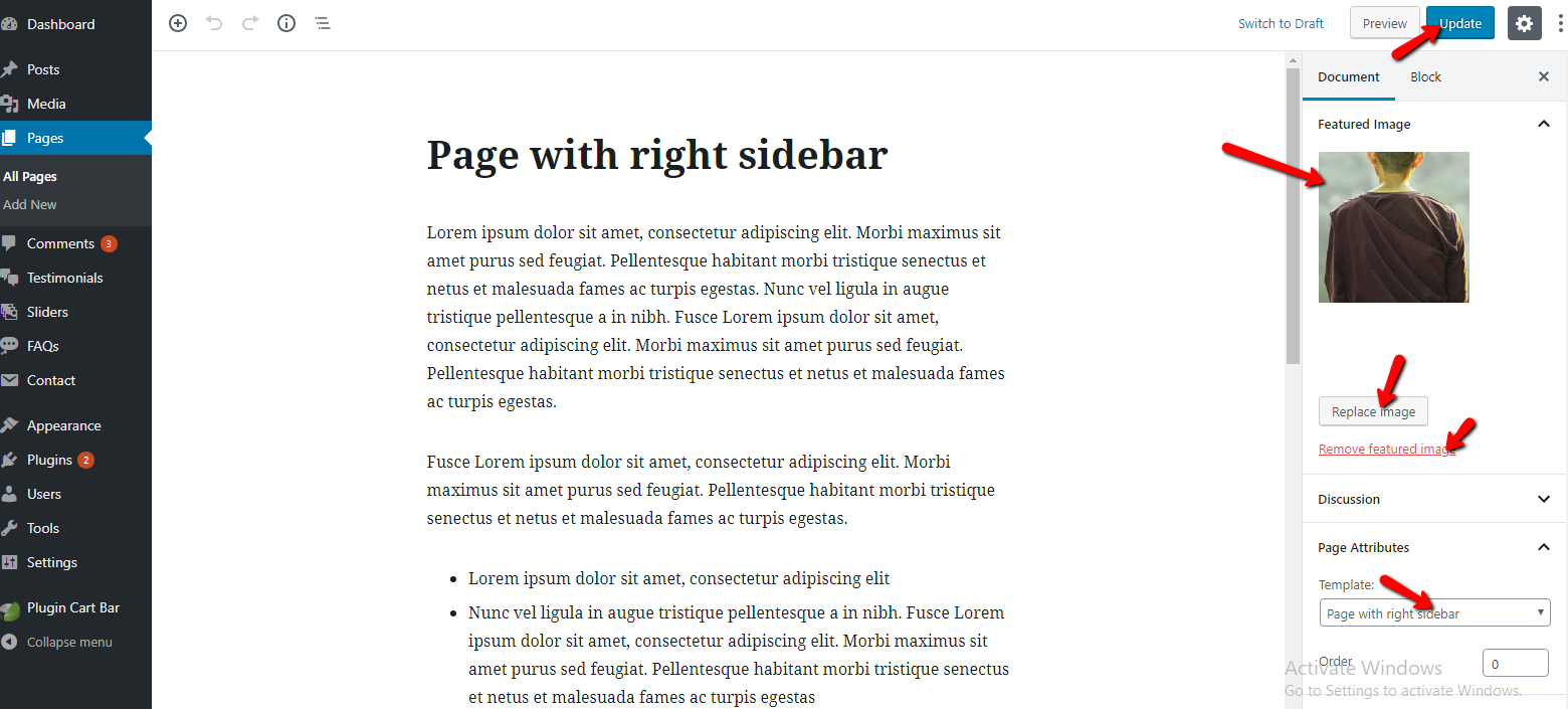 select Page With Right Sidebar template
