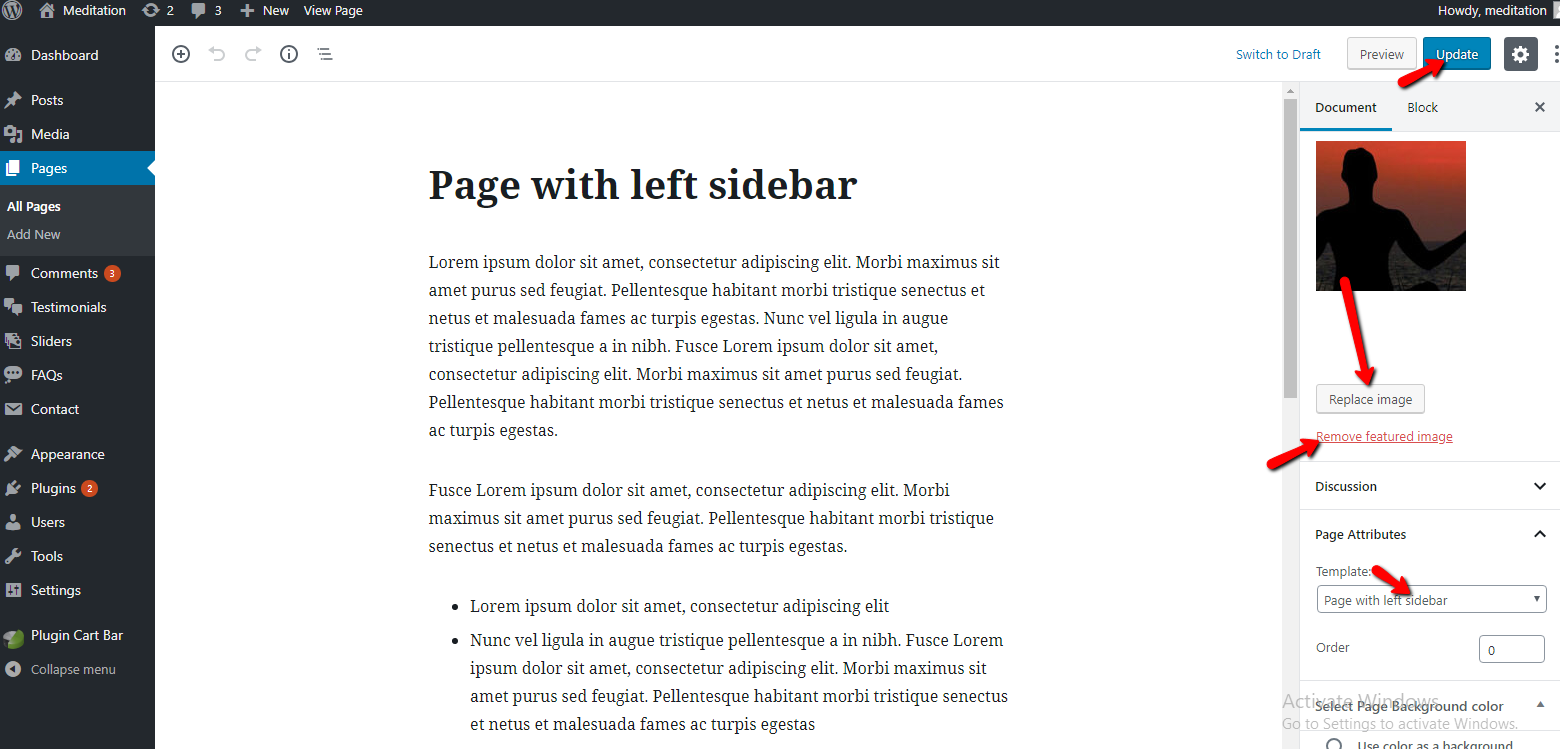 select Page With Left Sidebar template