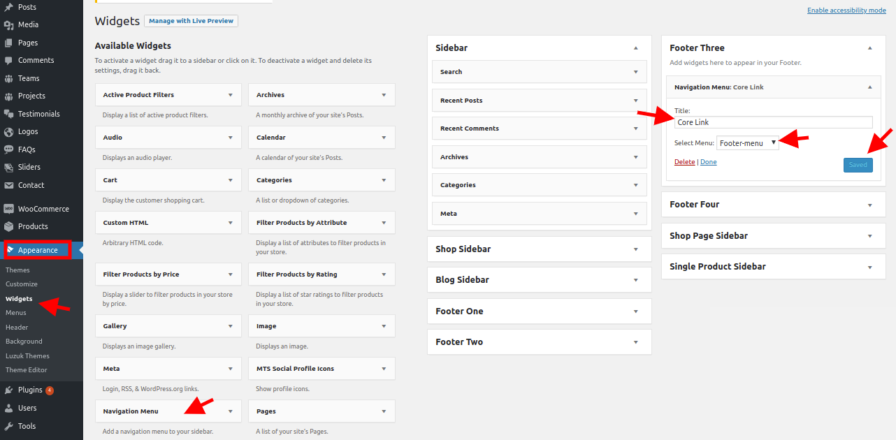 set Footer section