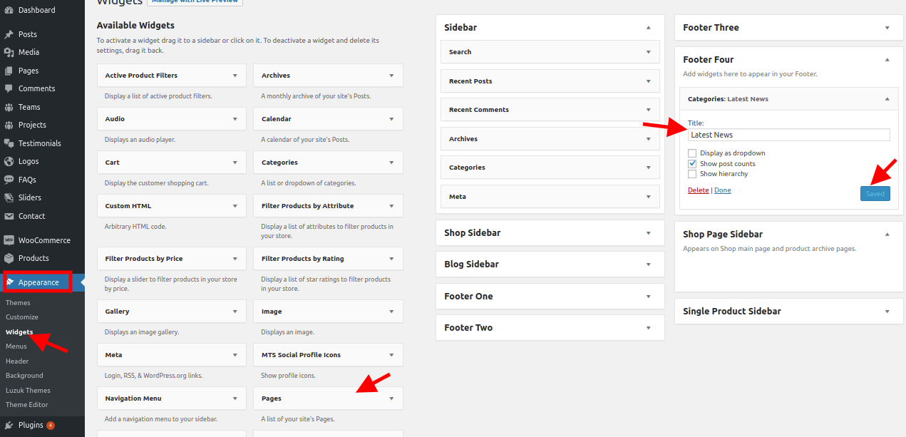 set Footer section