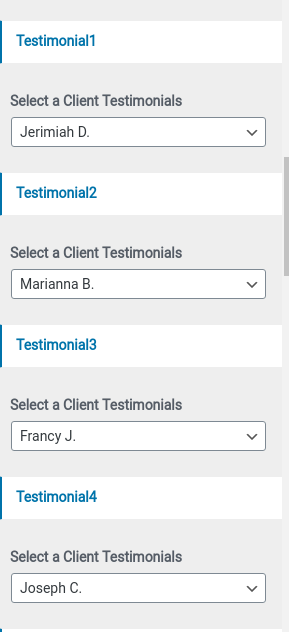 set testimonials Section