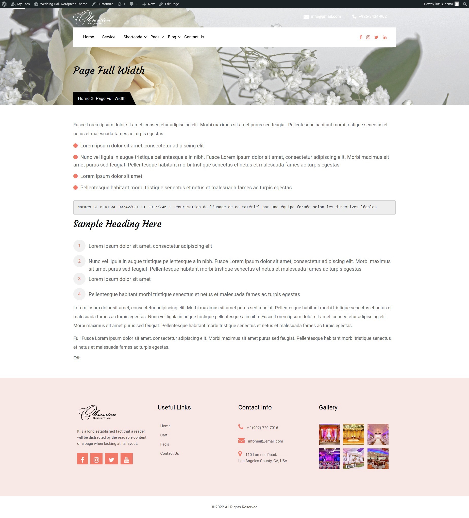 select Full Width Page template