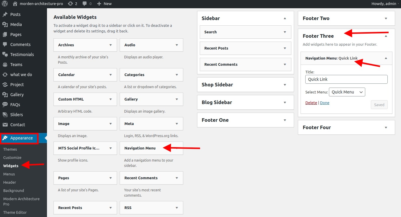 set Footer section