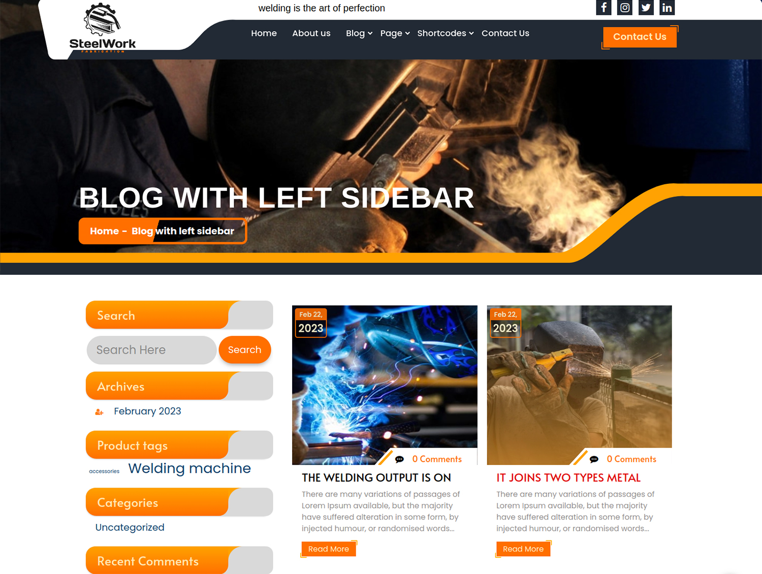 select Blog With Left Sidebar template