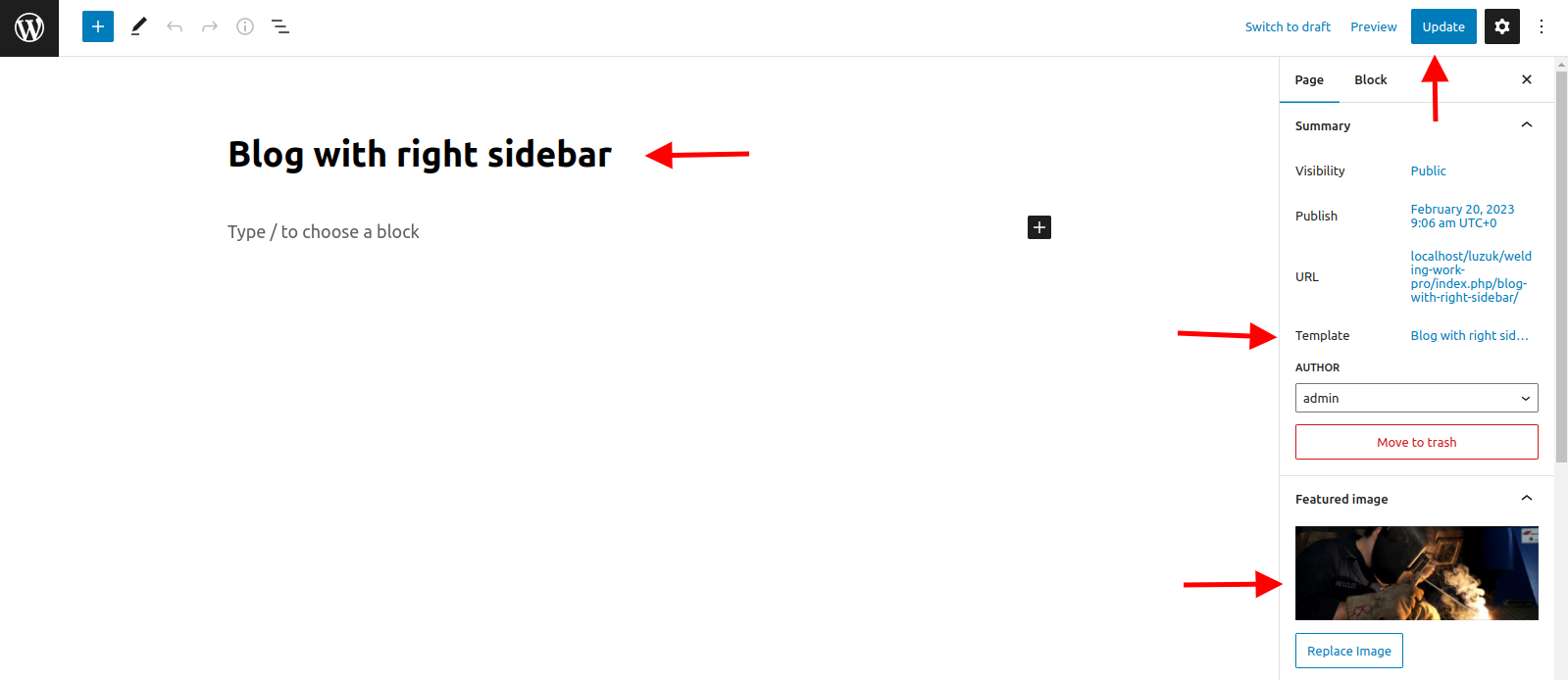 select Blog With Right Sidebar template