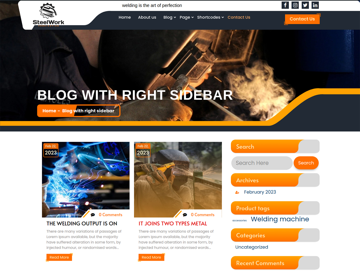 select Blog With Right Sidebar template