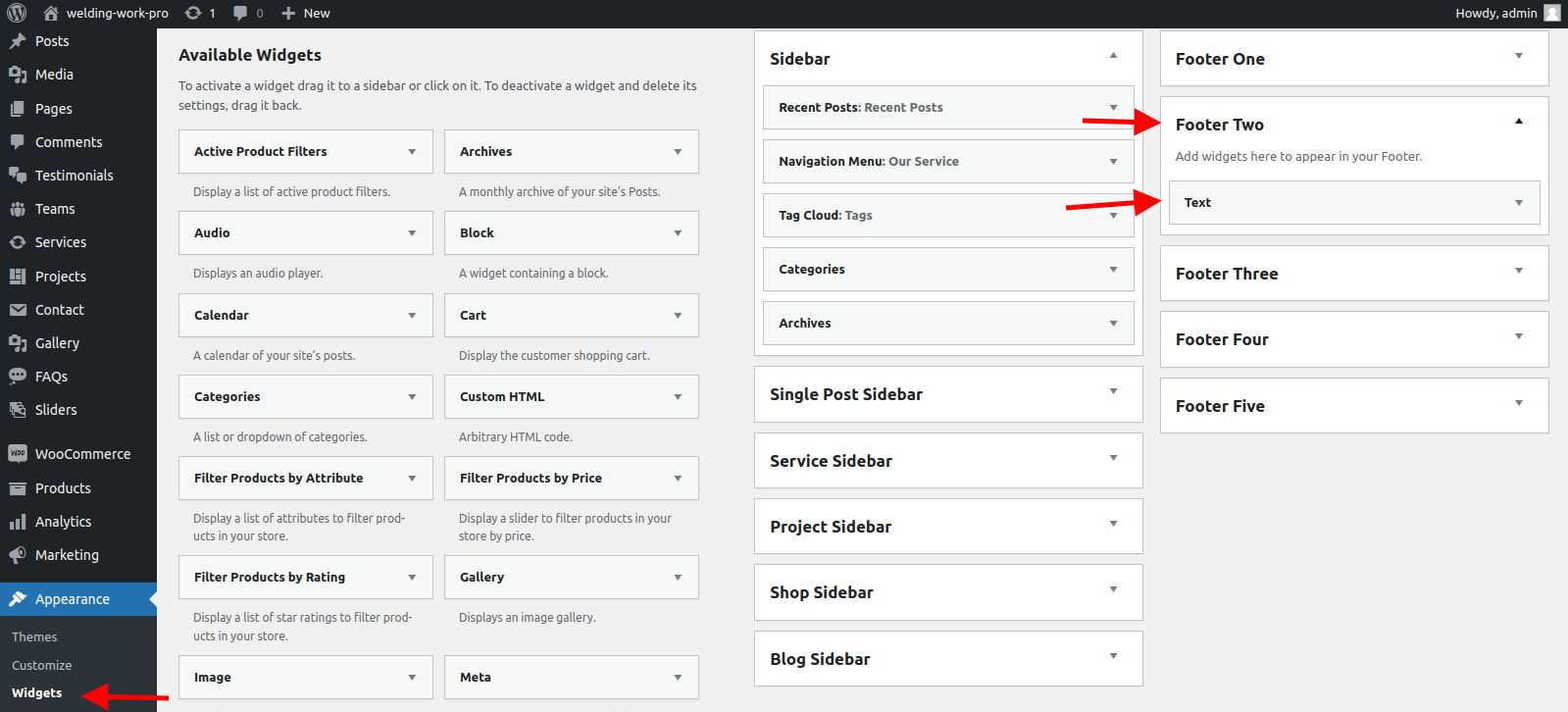 set Footer section