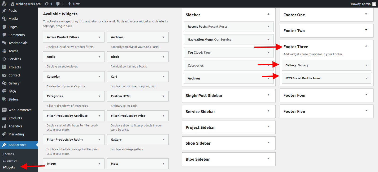 set Footer section