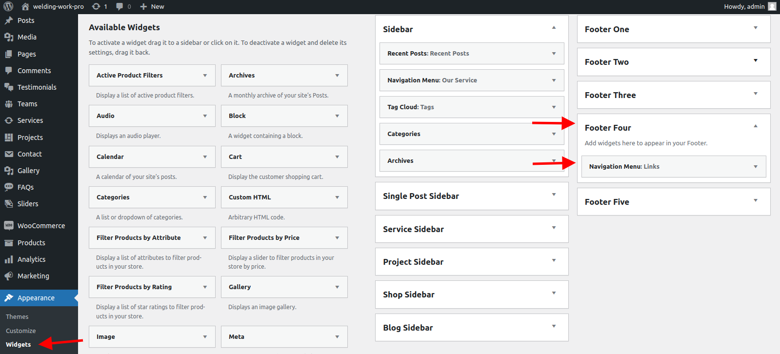 set Footer section